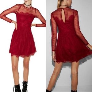 💌❤️💟Express Red Delicate Lace Fit and Flare Cocktail Party Dress